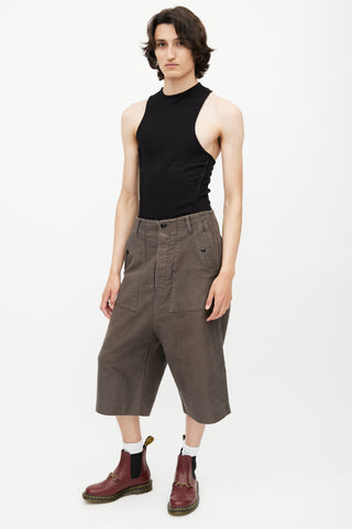 Rick Owens Grey Moleskin Long Short