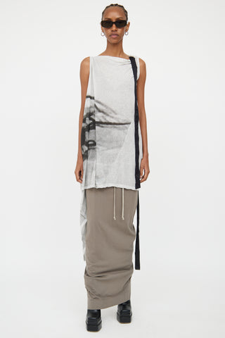 Rick Owens Black 
White Graphic Print Tunic Top