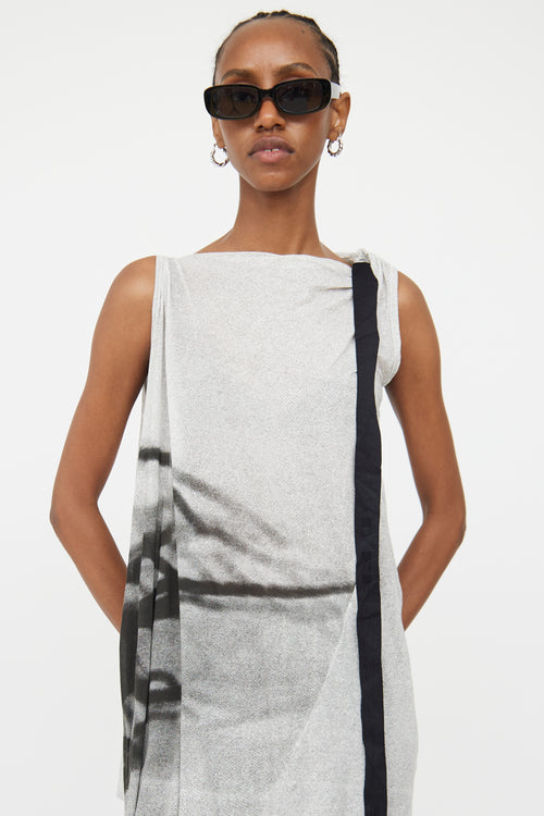 Rick Owens Black 
White Graphic Print Tunic Top