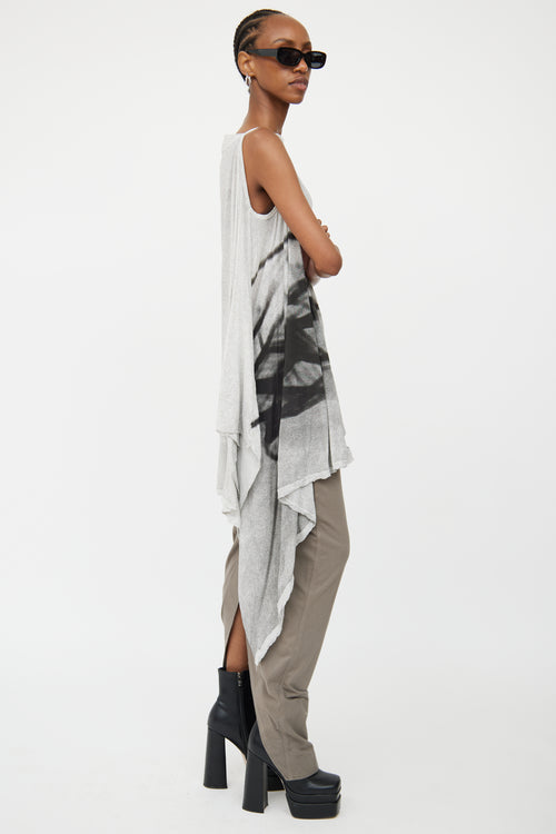 Rick Owens Black 
White Graphic Print Tunic Top