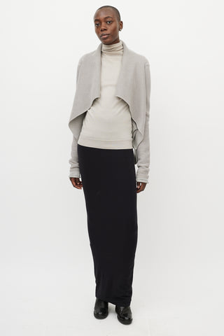 Rick Owens Grey Ribbed Cashmere Open Cardigan