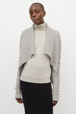 Rick Owens Grey Ribbed Cashmere Open Cardigan