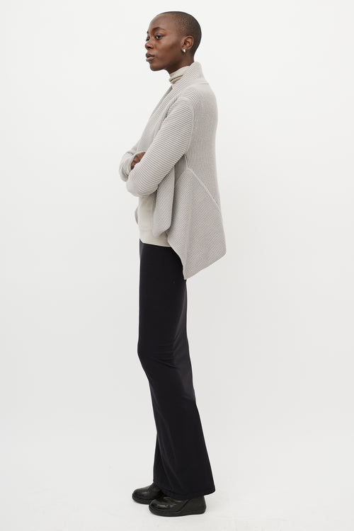 Rick Owens Grey Ribbed Cashmere Open Cardigan