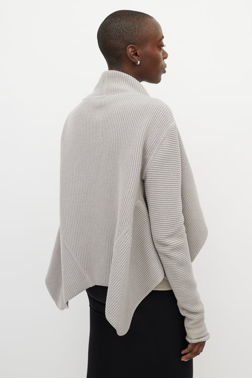 Rick Owens Grey Ribbed Cashmere Open Cardigan