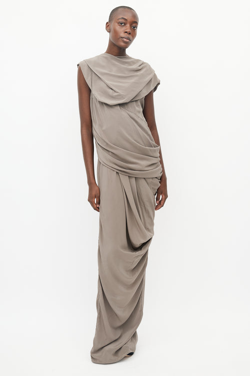 Rick Owens Grey Silk Draped Sleeveless Dress