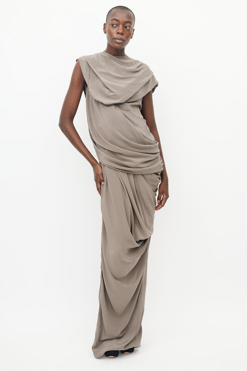 Rick Owens Grey Silk Draped Sleeveless Dress