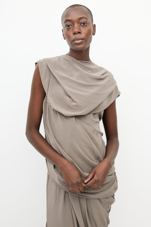 Rick Owens Grey Silk Draped Sleeveless Dress