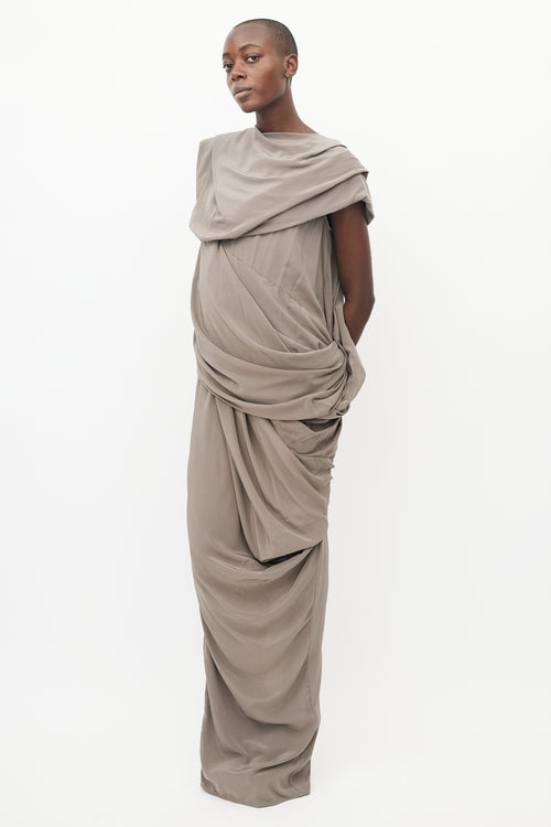 Rick Owens Grey Silk Draped Sleeveless Dress