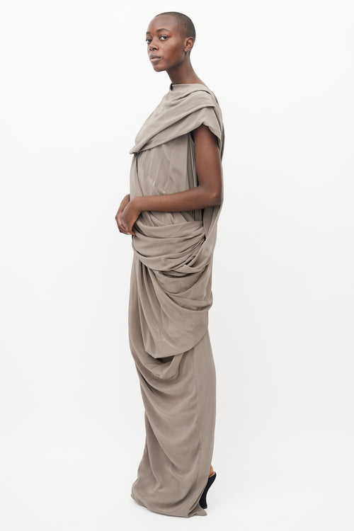 Rick Owens Grey Silk Draped Sleeveless Dress