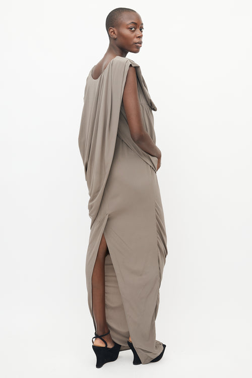 Rick Owens Grey Silk Draped Sleeveless Dress