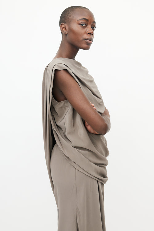 Rick Owens Grey Silk Draped Sleeveless Dress