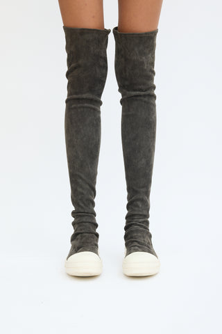 Rick Owens Grey Suede Thigh High Sneaker