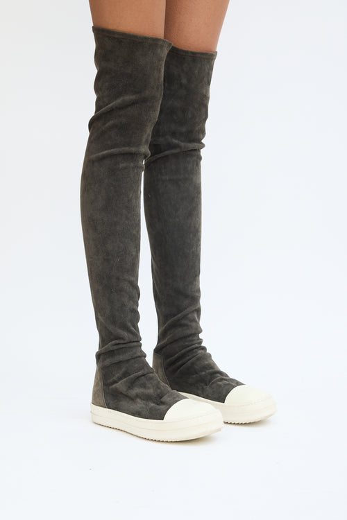 Rick Owens Grey Suede Thigh High Sneaker