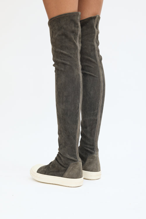 Rick Owens Grey Suede Thigh High Sneaker