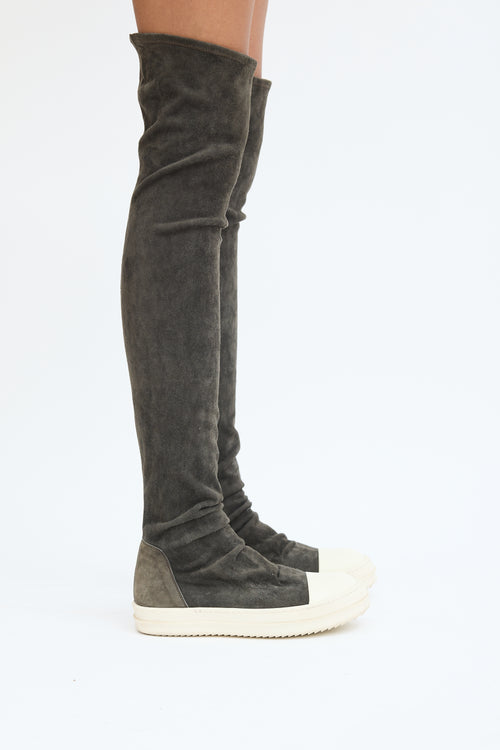 Rick Owens Grey Suede Thigh High Sneaker