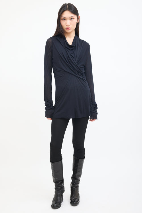 Rick Owens Lilies Black Jersey Cowl Neck Top