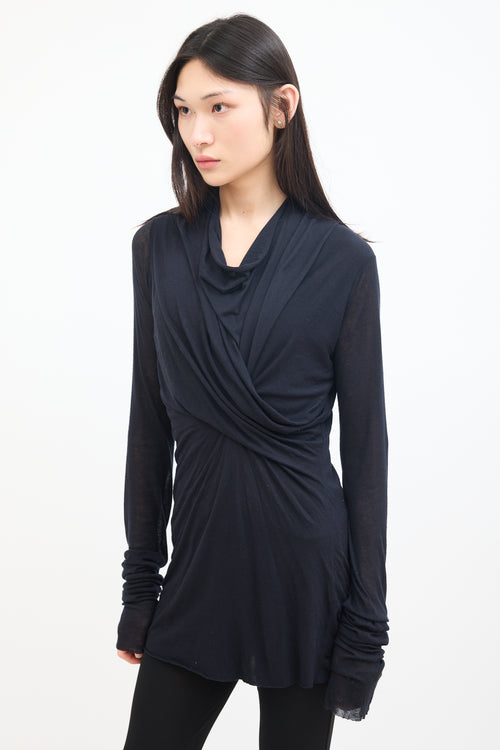 Rick Owens Lilies Black Jersey Cowl Neck Top