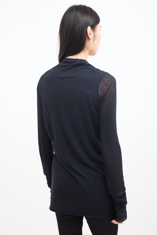 Rick Owens Lilies Black Jersey Cowl Neck Top