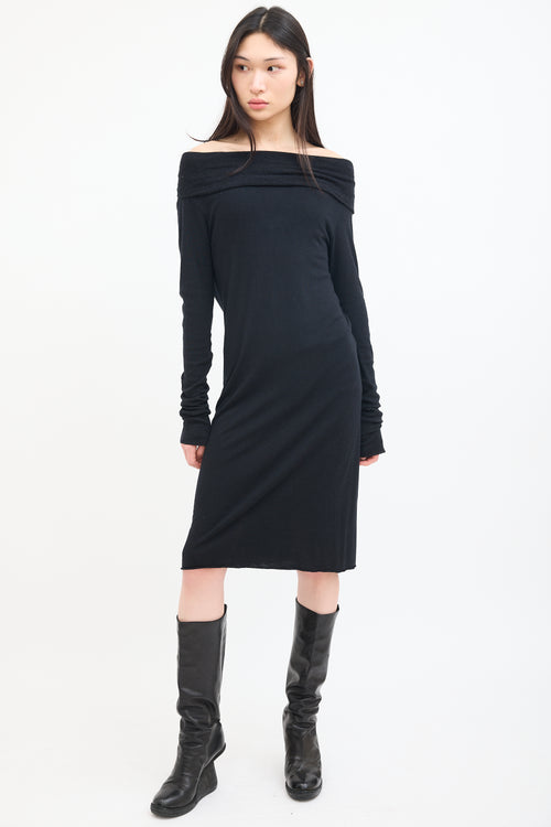 Rick Owens Lilies Black Jersey Fold Over Midi Dress