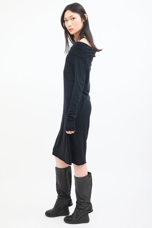 Rick Owens Lilies Black Jersey Fold Over Midi Dress