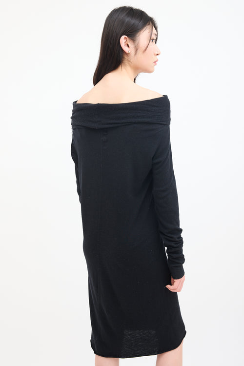 Rick Owens Lilies Black Jersey Fold Over Midi Dress