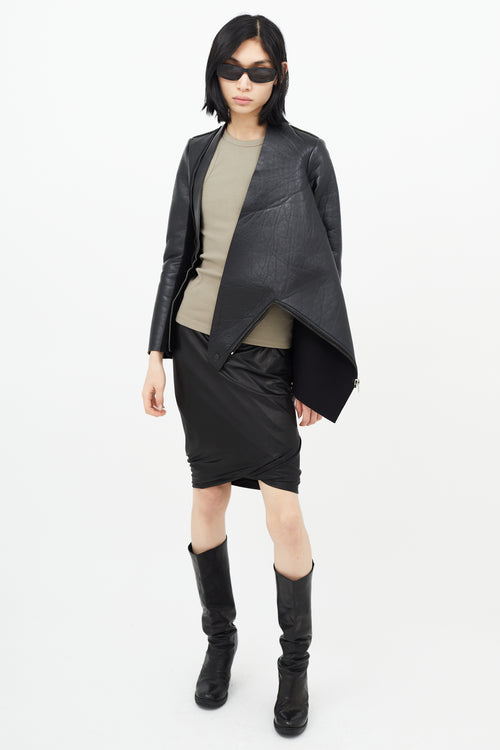 Rick Owens Lilies Black Leather Funnel Neck Jacket