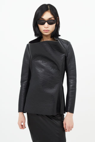 Rick Owens Lilies Black Leather Funnel Neck Jacket