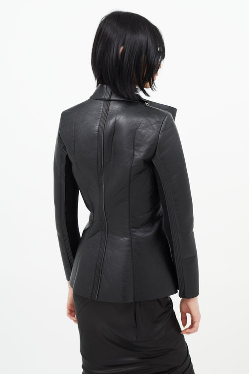 Rick Owens Lilies Black Leather Funnel Neck Jacket