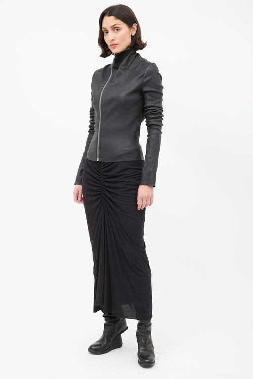 Rick Owens Lilies Black Ruched Midi Skirt