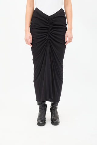 Rick Owens Lilies Black Ruched Midi Skirt