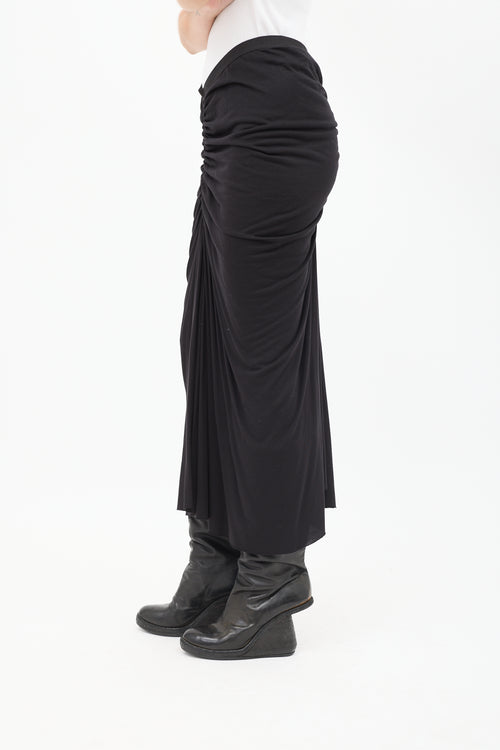 Rick Owens Lilies Black Ruched Midi Skirt