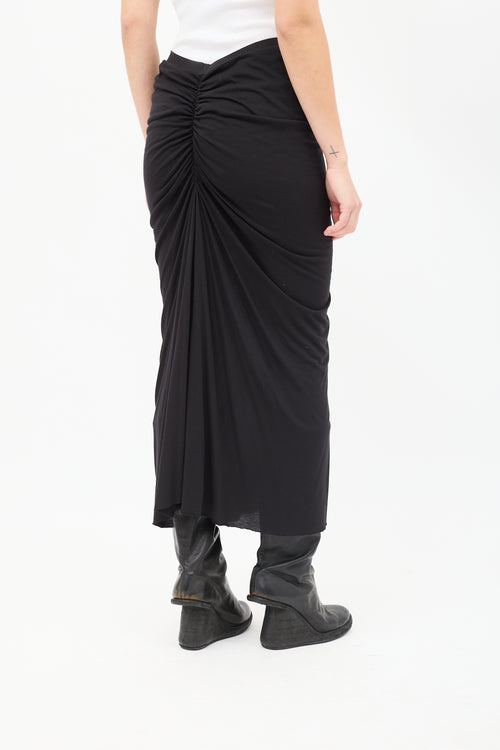 Rick Owens Lilies Black Ruched Midi Skirt