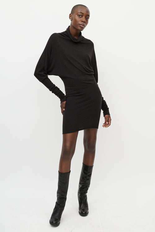 Rick Owens Lilies Black Turtleneck Long Sleeve Dress