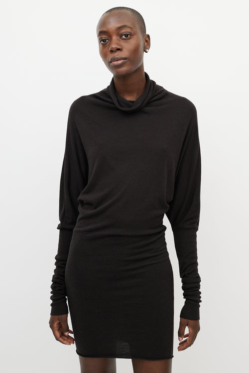 Rick Owens Lilies Black Turtleneck Long Sleeve Dress