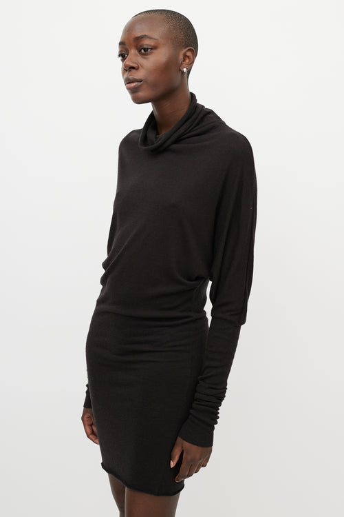 Rick Owens Lilies Black Turtleneck Long Sleeve Dress