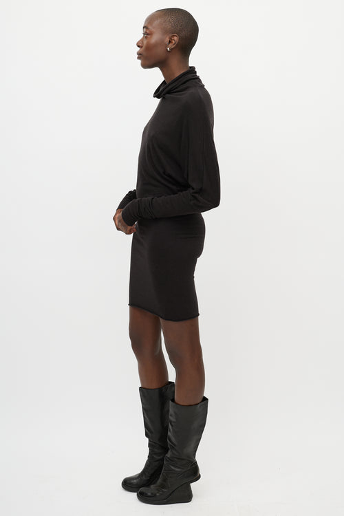 Rick Owens Lilies Black Turtleneck Long Sleeve Dress