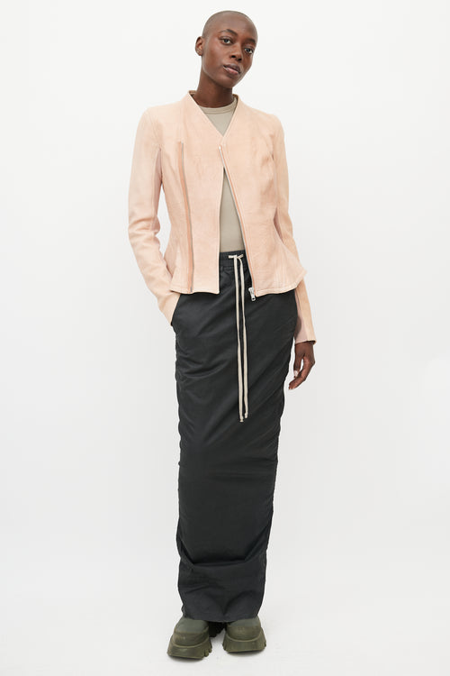 Rick Owens Pink Leather V-Neck Full Zip Jacket