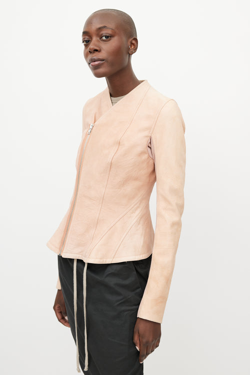 Rick Owens Pink Leather V-Neck Full Zip Jacket