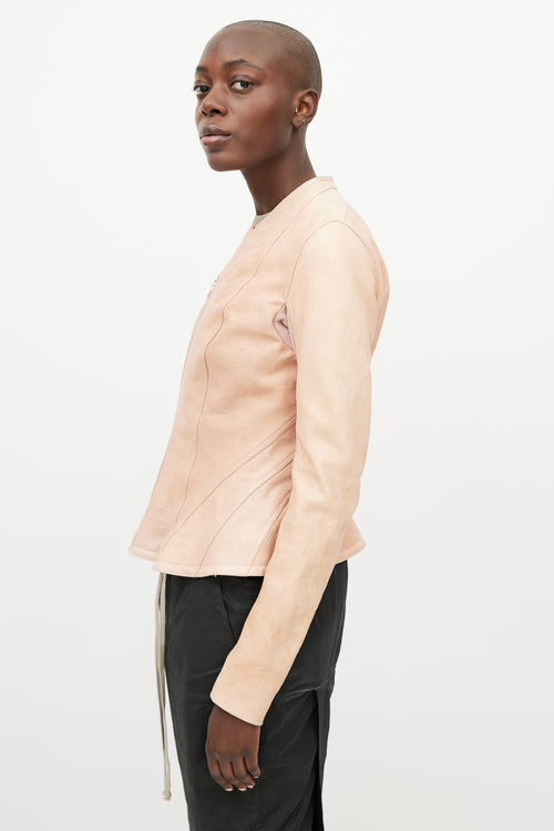 Rick Owens Pink Leather V-Neck Full Zip Jacket