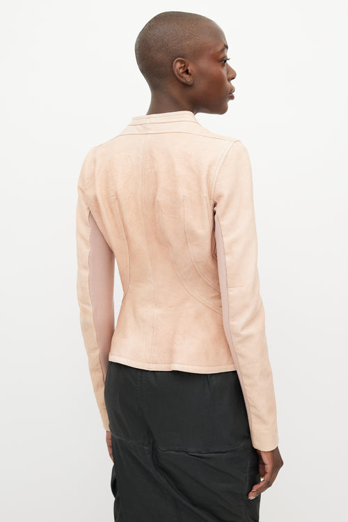 Rick Owens Pink Leather V-Neck Full Zip Jacket