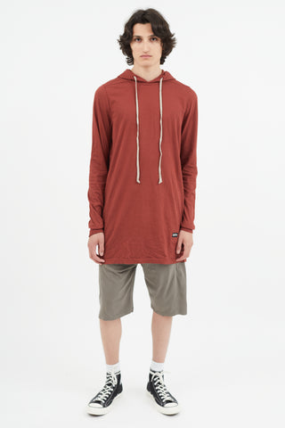 Rick Owens Red Long Line Hoodie