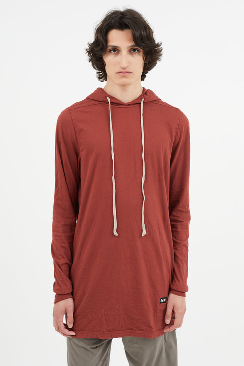 Rick Owens Red Long Line Hoodie