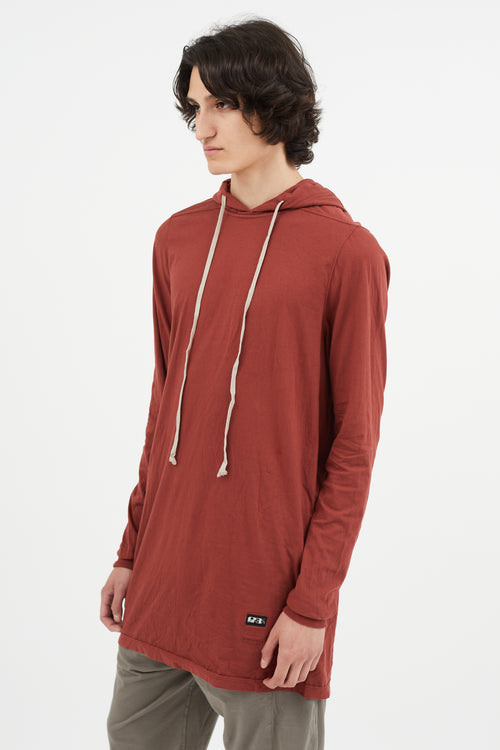 Rick Owens Red Long Line Hoodie