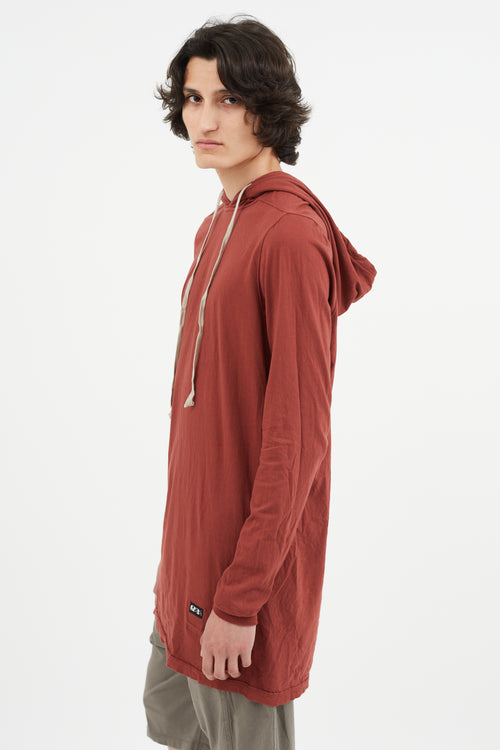 Rick Owens Red Long Line Hoodie