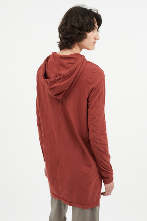 Rick Owens Red Long Line Hoodie