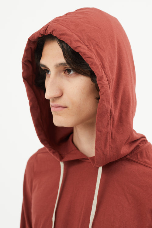 Rick Owens Red Long Line Hoodie