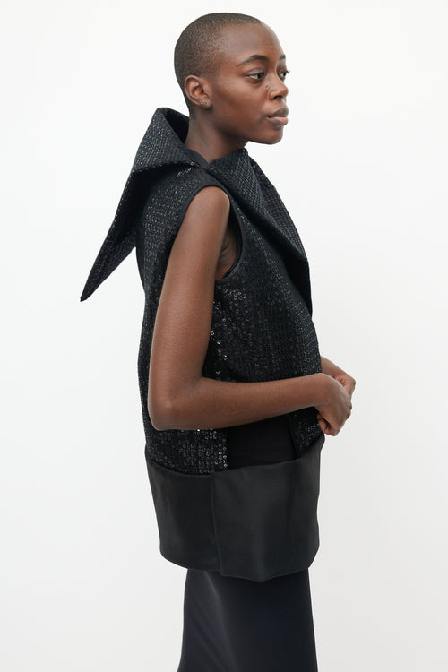 Rick Owens SS 2018 Black Asymmetrical Structured Sequin Dress