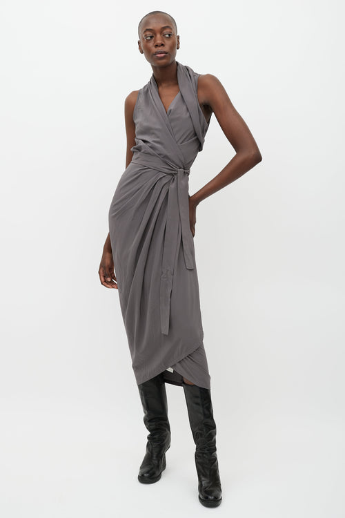 Rick Owens SS 18 Grey Limo Silk Wrap Dress