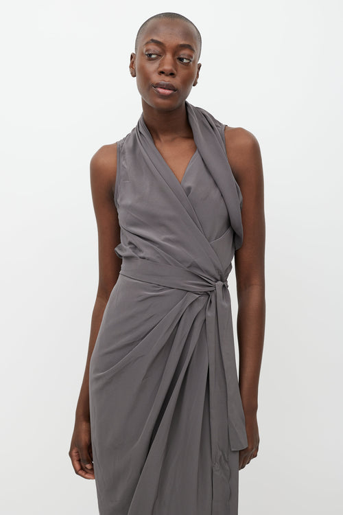 Rick Owens SS 18 Grey Limo Silk Wrap Dress