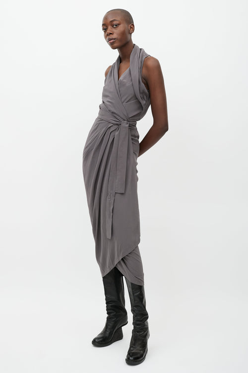 Rick Owens SS 18 Grey Limo Silk Wrap Dress